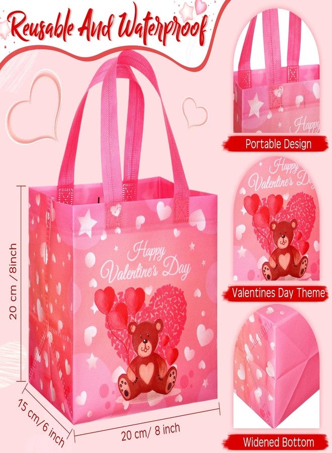 Clysee 60 Pcs Valentine's Day Gift Bags with Handles Non Woven Reusable Treat Bags Waterproof Tote Bags for Kids Gift Wrapping - Image 3